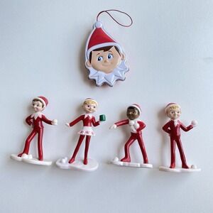 Lot Of 4 An Elfs Story 3" Toy Figures PVC Elf‎ On The Shelf And Tin Ornament